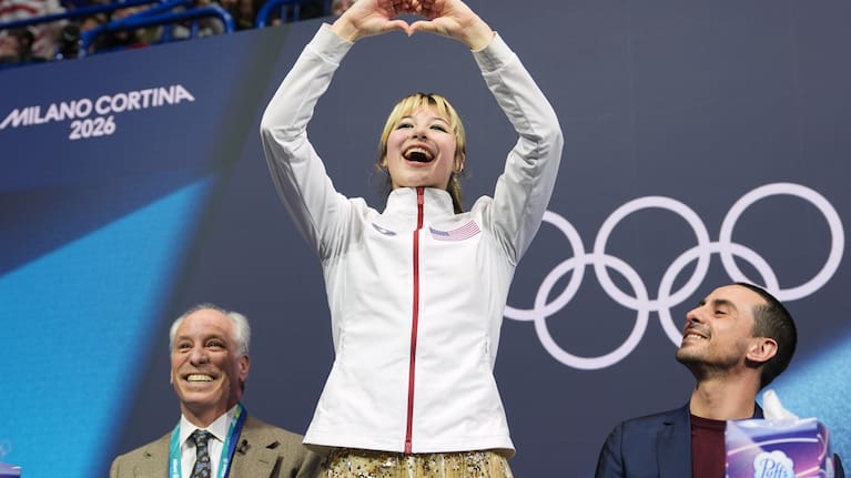 Alysa Liu of the United States reacts to her score after competing in the women's figure skating free programme at the 2026 Winter Olympics, in Milan, Italy, Thursday, February 19, 2026.