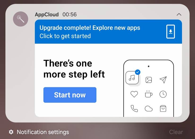 AppCloud notification on Samsung