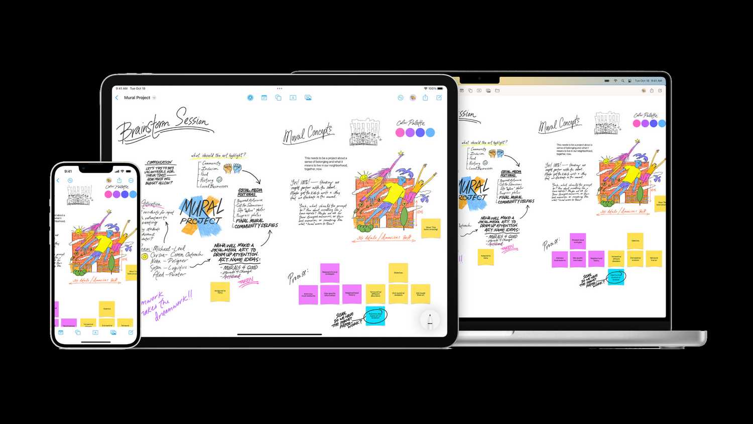 Apple's Freeform app on an iPhone, iPad, and Mac.