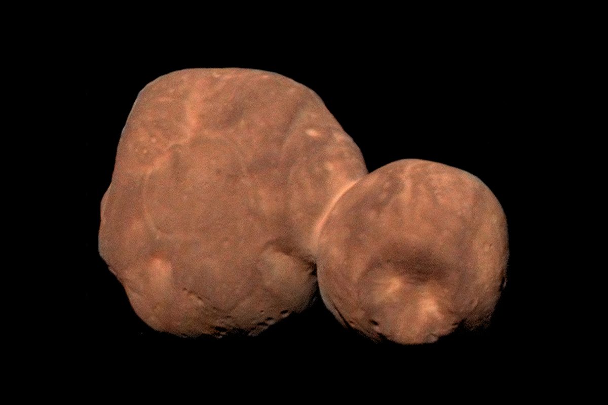 Composite image of snowman-shaped Kuiper Belt object Arrokoth, using data captured by the New Horizons spacecraft. Credit: NASA
