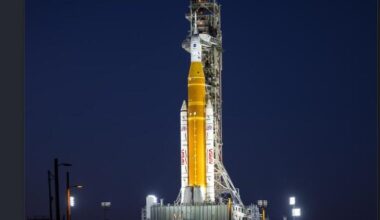 NASA’s Artemis II Space Launch System (SLS) rocket and Orion spacecraft are seen illuminated by lights at Launch Complex 39B, Tuesday, Feb. 10, 2026, at NASA’s Kennedy Space Center in Florida. In the coming days, engineers will prepare for the second wet dress rehearsal, a two-day test that simulates launch day. The Artemis II test flight will take Commander Reid Wiseman, Pilot Victor Glover, and Mission Specialist Christina Koch from NASA, and Mission Specialist Jeremy Hansen from the CSA (Canadian Space A