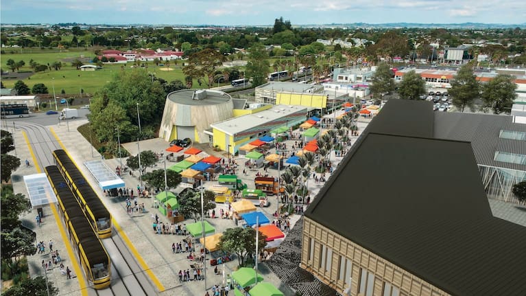 Artist's impression of surface light rail through Mangere.