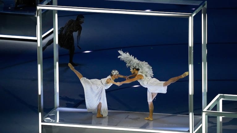 Artists perform during the Olympic opening ceremony at the 2026 Winter Olympics, in Milan, Italy