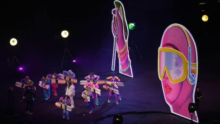 Artists perform during the Olympic opening ceremony at the 2026 Winter Olympics, in Milan