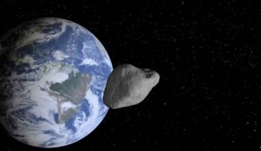 Illustration of asteroid 2024 YR4 approaching the Moon in a potential 2032 impact scenario