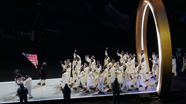 Athletes from the United States attend the Olympic opening ceremony at the 2026 Winter Olympics, in Milan, Italy
