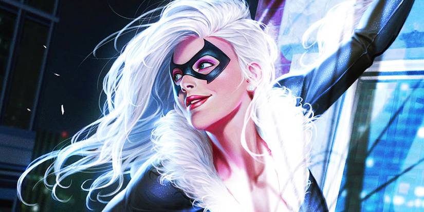 Black Cat on the side of a building in Marvel Comics