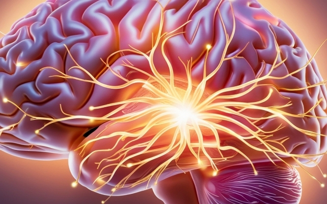 illustration of a brain with glowin lines implying connections