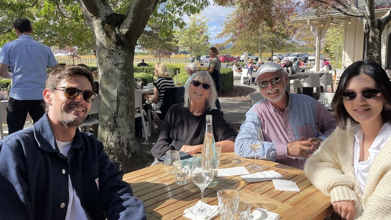 Breast cancer survivor Pauline Hornblow with her family.