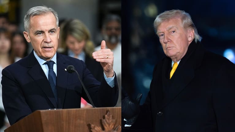 Canadian Prime Minister Mark Carney (left) and US President Donald Trump (right). .