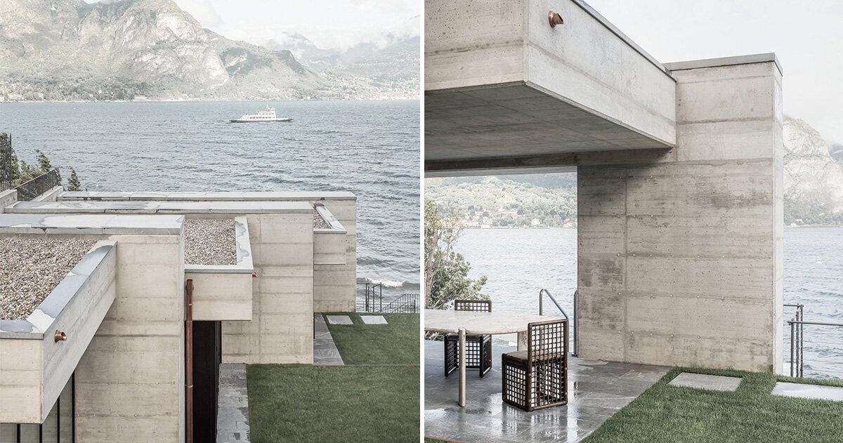 at the edge of lake como, casa punta spartivento frames views through exposed concrete