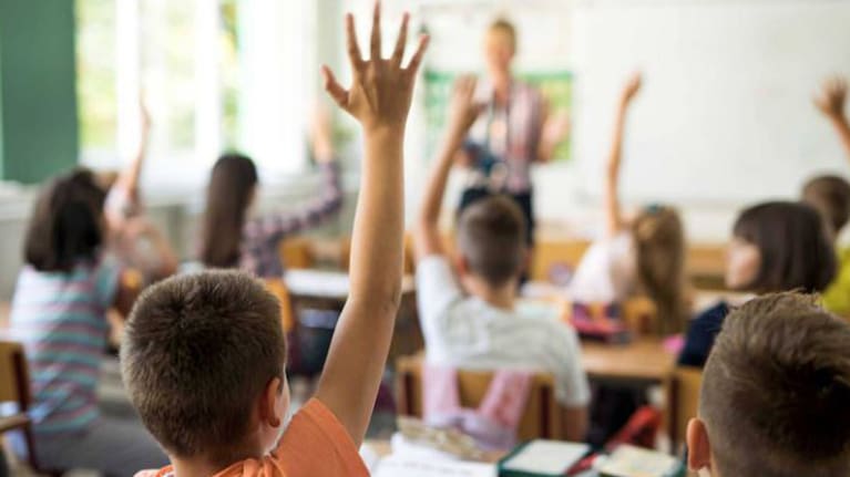 Children in classroom - stock image.