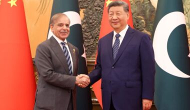 Chinese President Xi Jinping shakes hands with Pakistan Prime Minister Shehbaz Sharif at the Great Hall of the People, in Beijing. (Photo: Reuters)