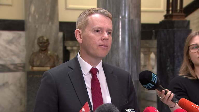 Chris Hipkins speaks to media after final results released.