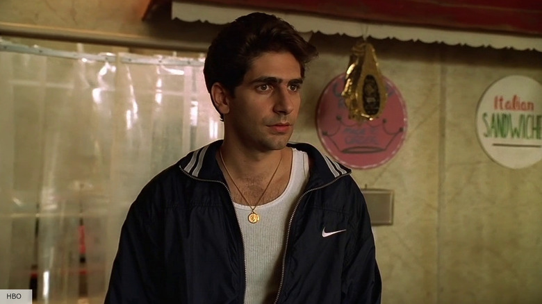 Christopher in tank top and Nike jacket in The Sopranos