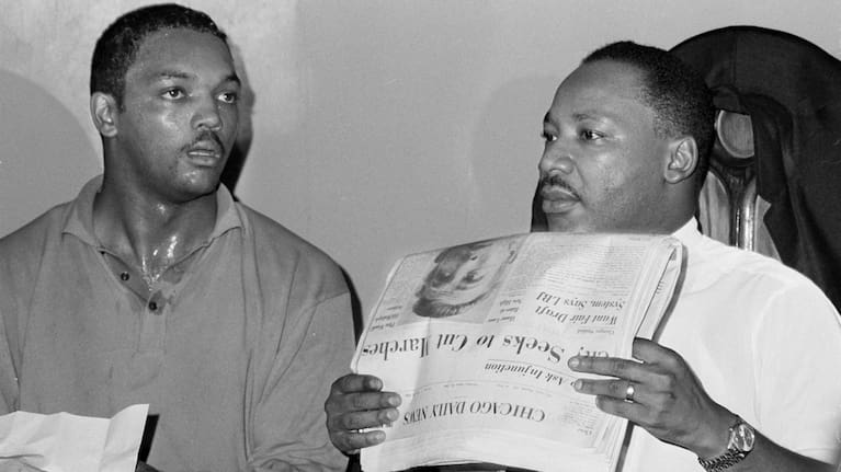 Civil rights leader Dr. Martin Luther King, Jr., right, and his aide Rev. Jesse Jackson are seen in Chicago, Aug. 19, 1966.