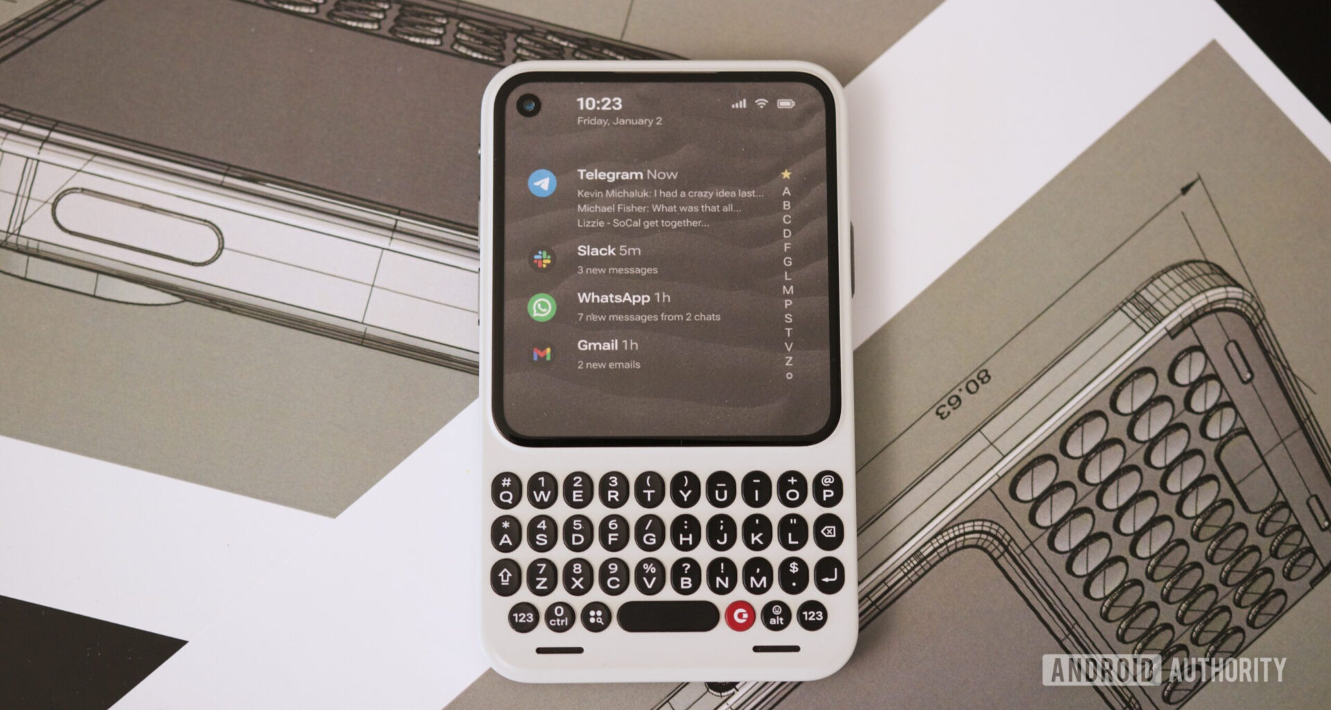 Clicks Communicator lying on a table.