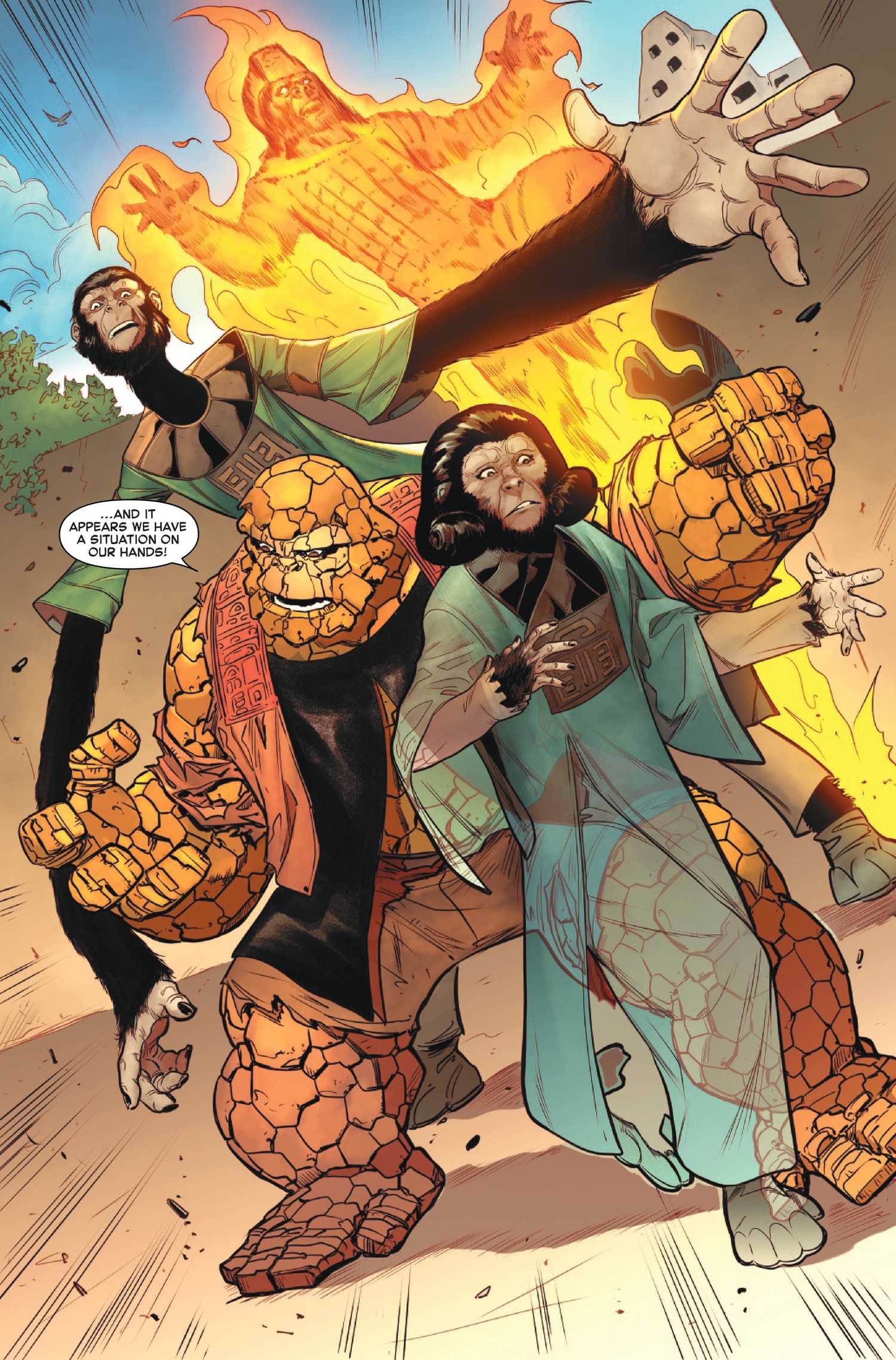 Cornelius, Zira, Dr Zarius, and General Ursus become the Fantastic Four in Marvel's Planet of the Apes crossover comic