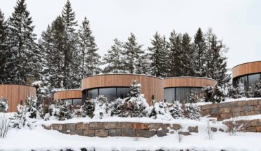 curved cabins show off mountain view at sonnenalp resort