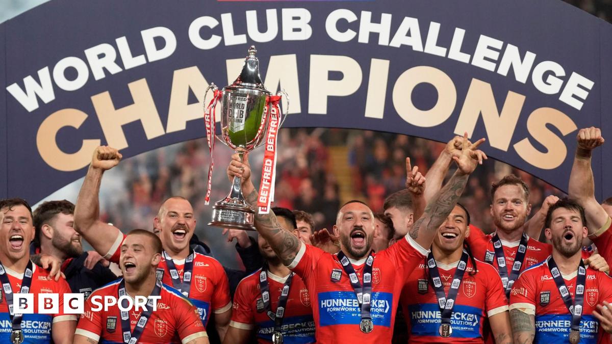 Hull KR celebrate winning World Club Challenge with trophy