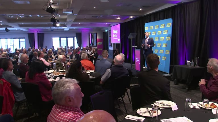 David Seymour speaks to ACT Party supporters in Christchurch.