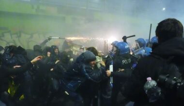Protesters clash with police near Winter Olympics hockey venue