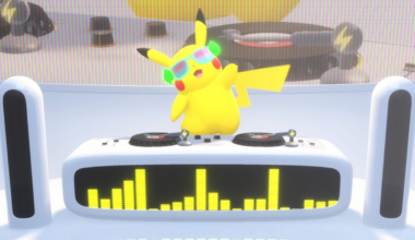 DJ Pikachu spinning records and dropping beats.