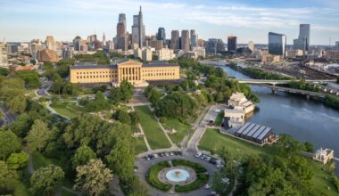 an aerial photo of the philadelphia museum of art