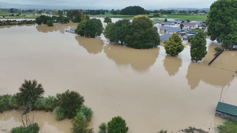 Drone footage of flooding over Ōtorohanga.
