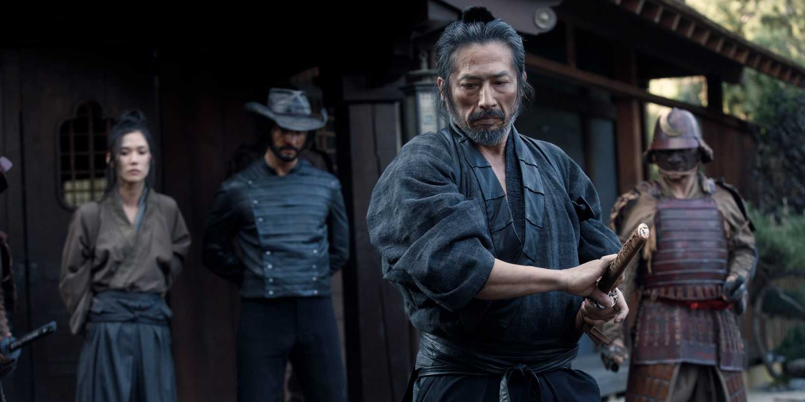 Hiroyuki Sanada outside a saloon in Westworld.