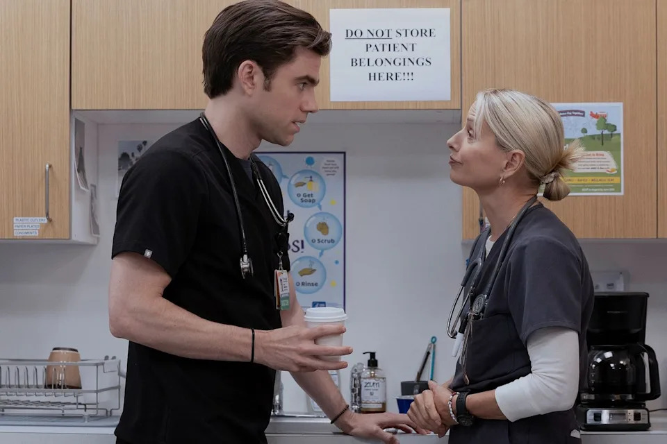 Patrick Ball and Katherine LaNasa in 'The Pitt' season 2. Warrick Page/HBO Max