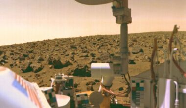 mechanical arms in front of a reddish, rocky surface