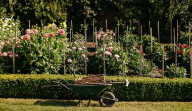 Dalmeny Walled Garden dahlia bed, wheelbarrow in front