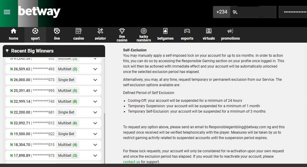 Betway self-exclusion. gambling addiction