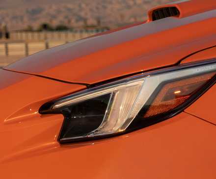 2022 Subaru WRX, closeup of hood and light from side 