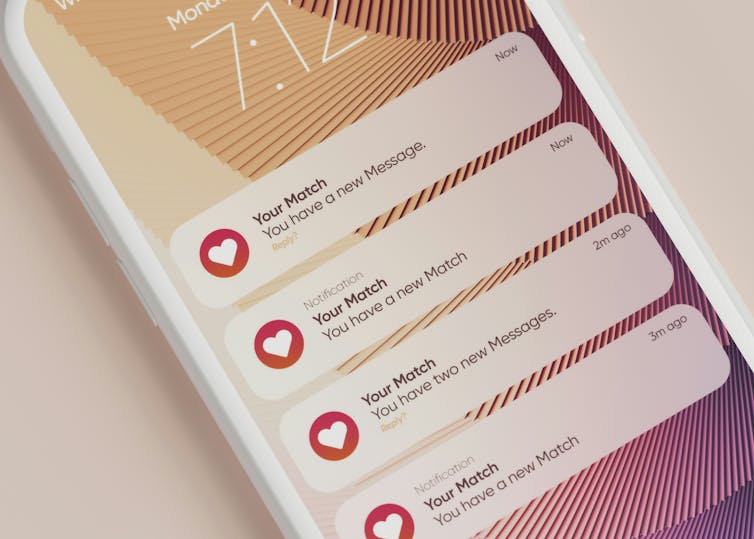 A phone showing multiple dating app matches.