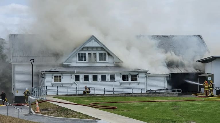Firefighters tackle a blaze at Northcote College.