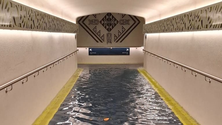 Flooding at Naenae Station in Lower Hutt.
