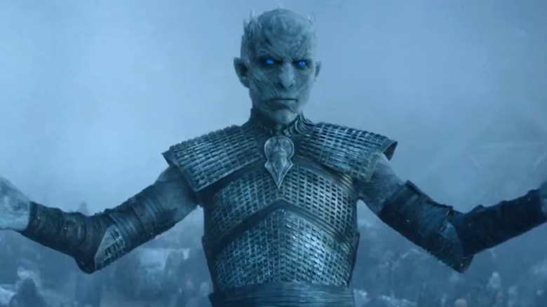 Vladimir Furdik as the Night King raises his arms in Game of Thrones
