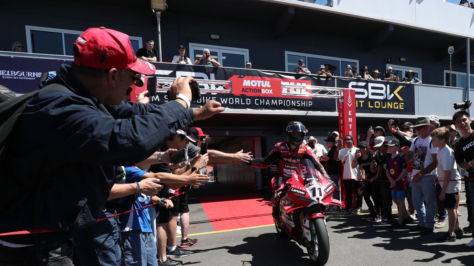 Nicolo Bulega, 2026 Australian WorldSBK, parc ferme. Credit: Gold and Goose.