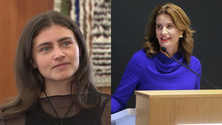 Green co-leader Chlöe Swarbrick (left) and Finance Minister Nicola Willis (right). (Source: 1News/Getty)