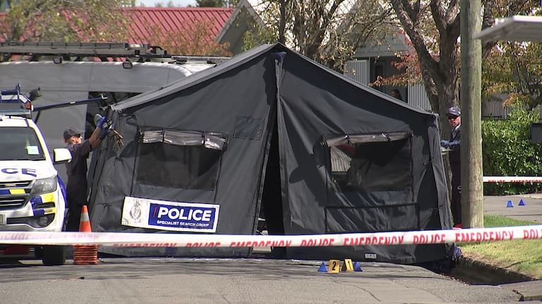 A police tent at the scene of the Hoani Street incident.
