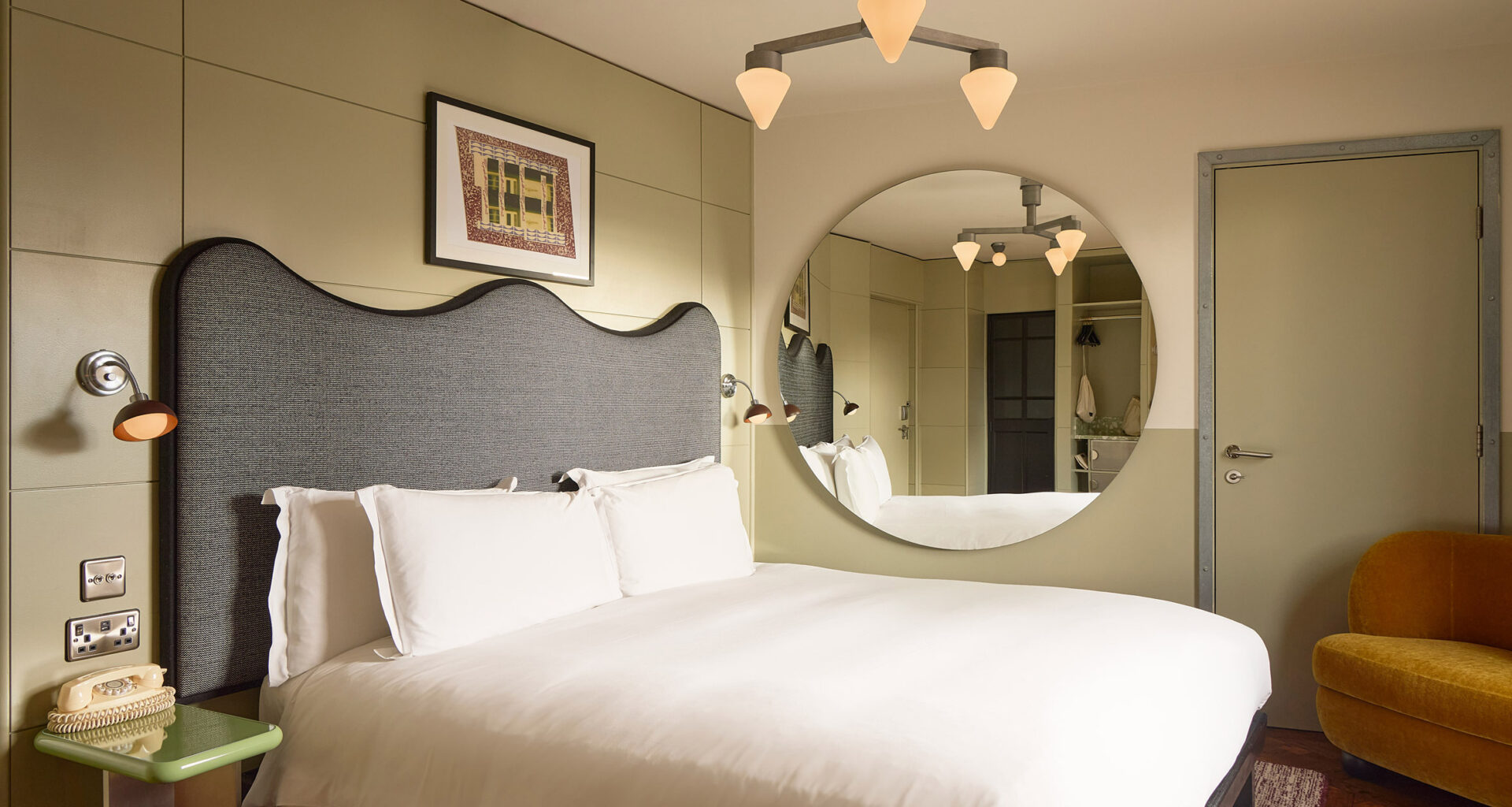 Bedroom with pale-green walls