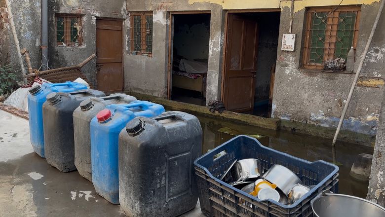 Empty buckets of water in Sharma Enclave, northwest Delhi.