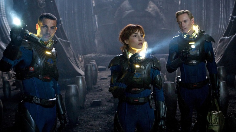 Charlie (Logan Marshall-Green),  Elizabeth (Noomi Rapace) and David (Michael Fassbender) in Prometheus