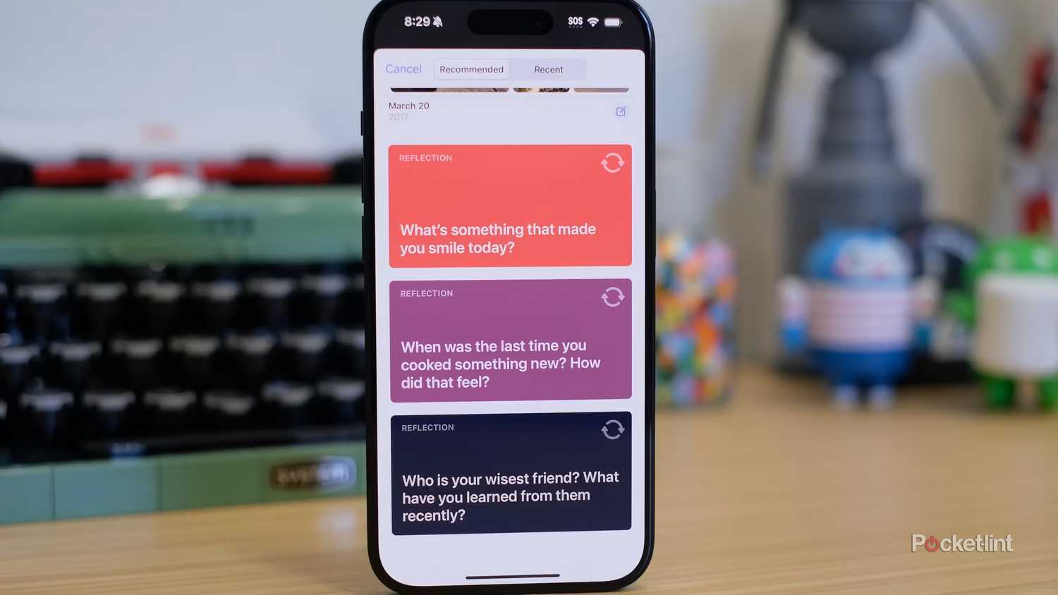 Prompts in the iPhone Journal app.