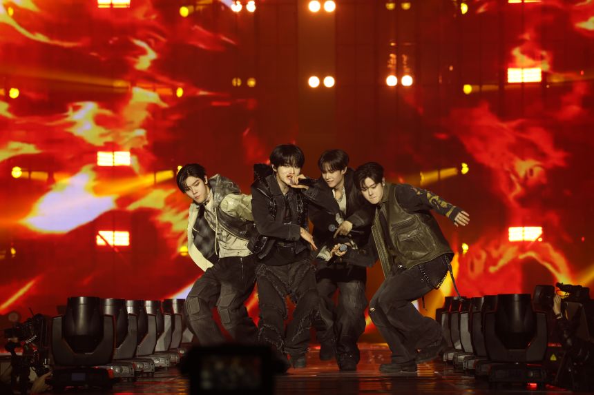 Close Your Eyes perform a concert at Olympic Hall in Seoul, South Korea, during their debut solo tour, February 1, 2026.