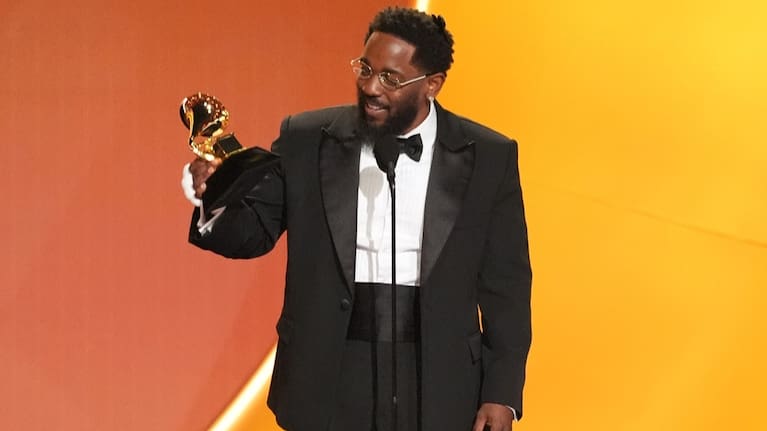 Kendrick Lamar accepts the award for best rap album for GNX during the 68th annual Grammy Awards.