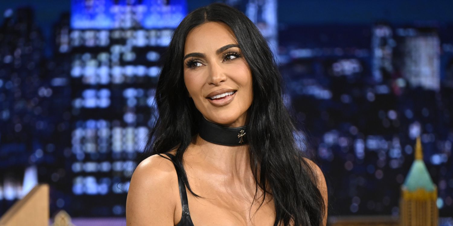 Kim Kardashian Debuts Side-Parted Blonde Lob With Plunging Minidress