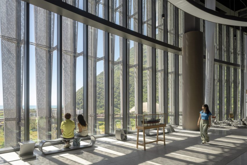 People visiting a concrete recycling plant in Taiwan